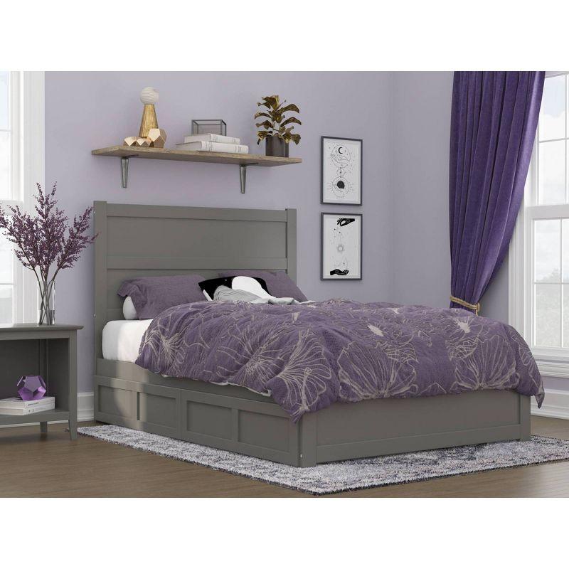 Gray Full Wood Platform Bed with Headboard and Storage Drawers