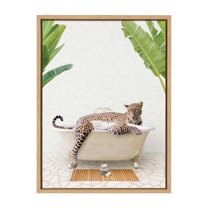 Kate & Laurel All Things Decor 18"x24" Sylvie Leopard in Bali Bath Framed Wall Art by Amy Peterson Art Studio Natural