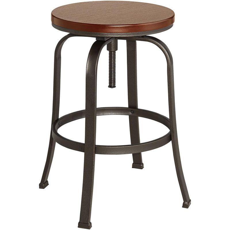 Elm Lane Radin Hammered Bronze Swivel Bar Stool Brown 29" High Industrial Adjustable Brown Seat with Footrest for Kitchen Counter Height Island Home