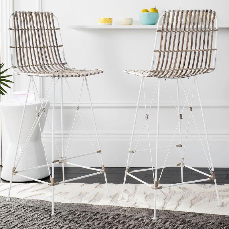Minerva Wicker Bar Stool (Set of 2) - WIK6508 - White/White - Safavieh