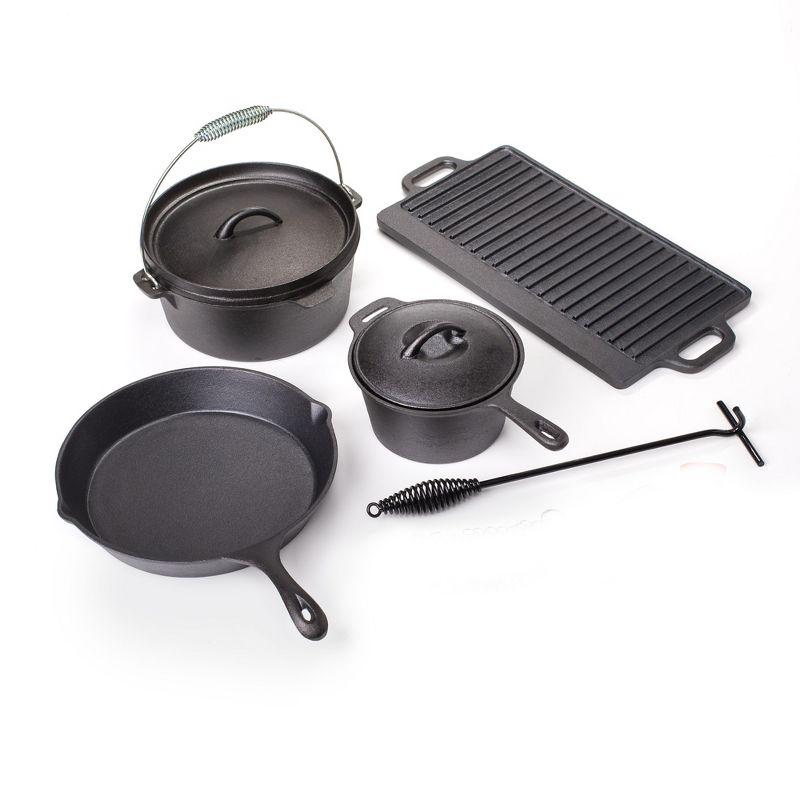 Prospector's Cast Iron 8-Piece Camping Cookware Set with Wooden Box