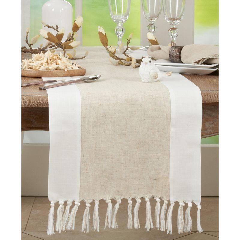 Natural Two-Tone Polyester Table Runner with Tassels