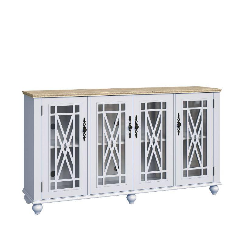 Festivo 63" Grayish-White Wood and Glass Sideboard Cabinet