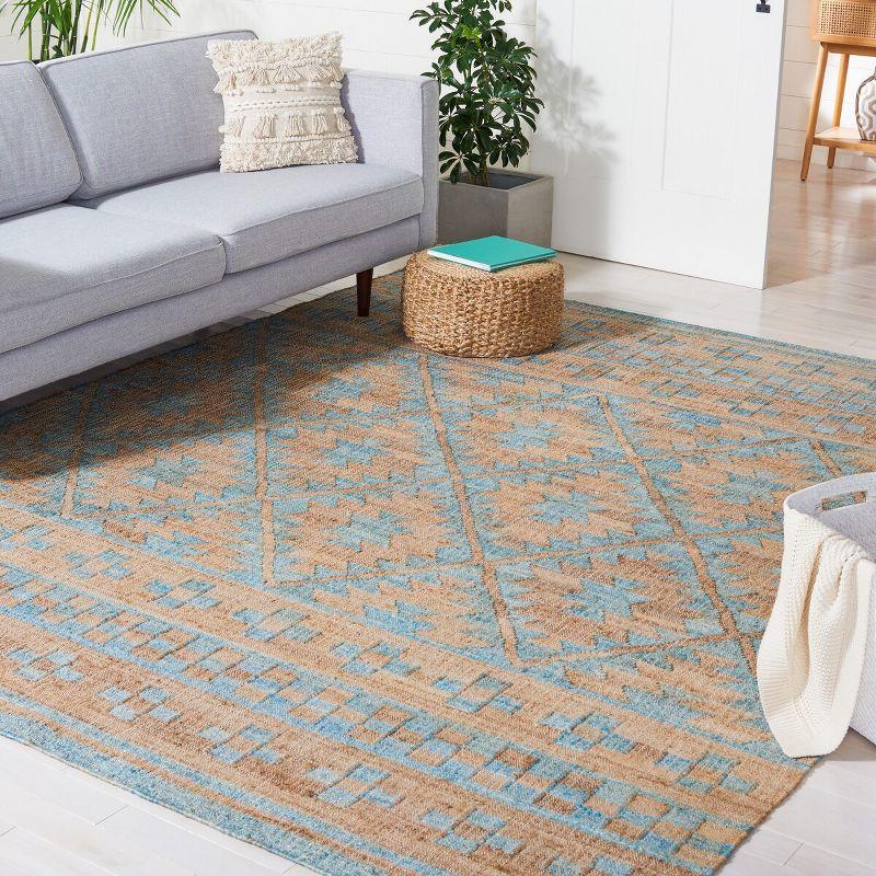 Bohemian Nomadic Blue & Natural 9' x 12' Handwoven Kilim Rug