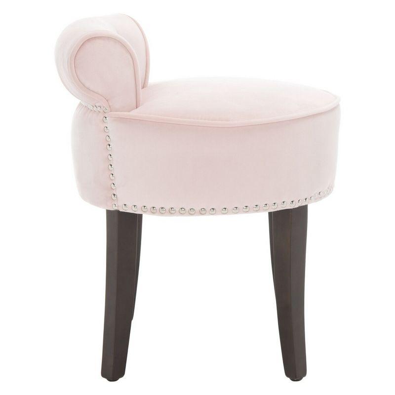 Petite Blush Pink Velvet Vanity Stool with Espresso Birch Legs