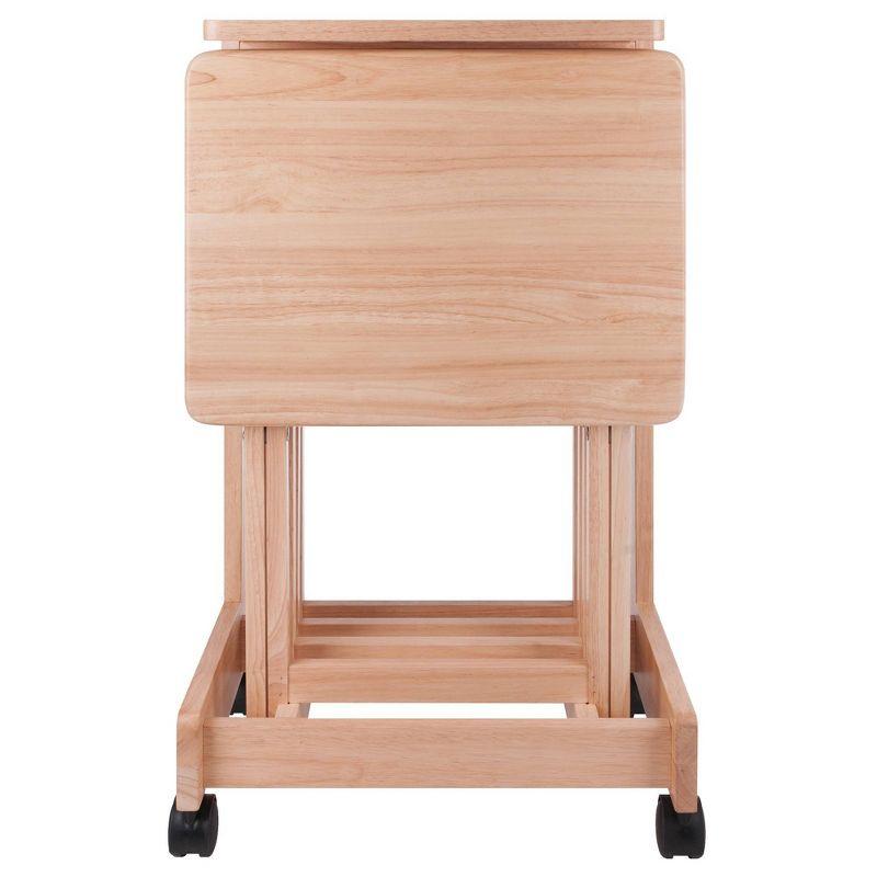 Natural Wood 5-Piece Snack Table Set with Serving Cart