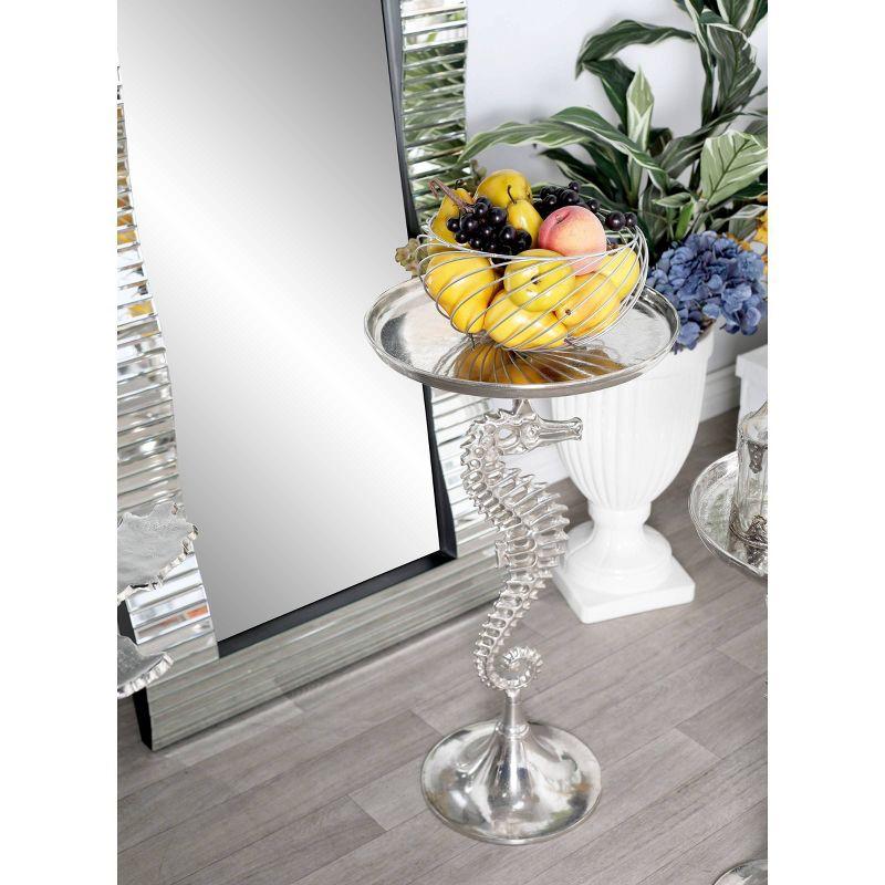 Coastal Charm Seahorse Pedestal Accent Table in Silver Aluminum