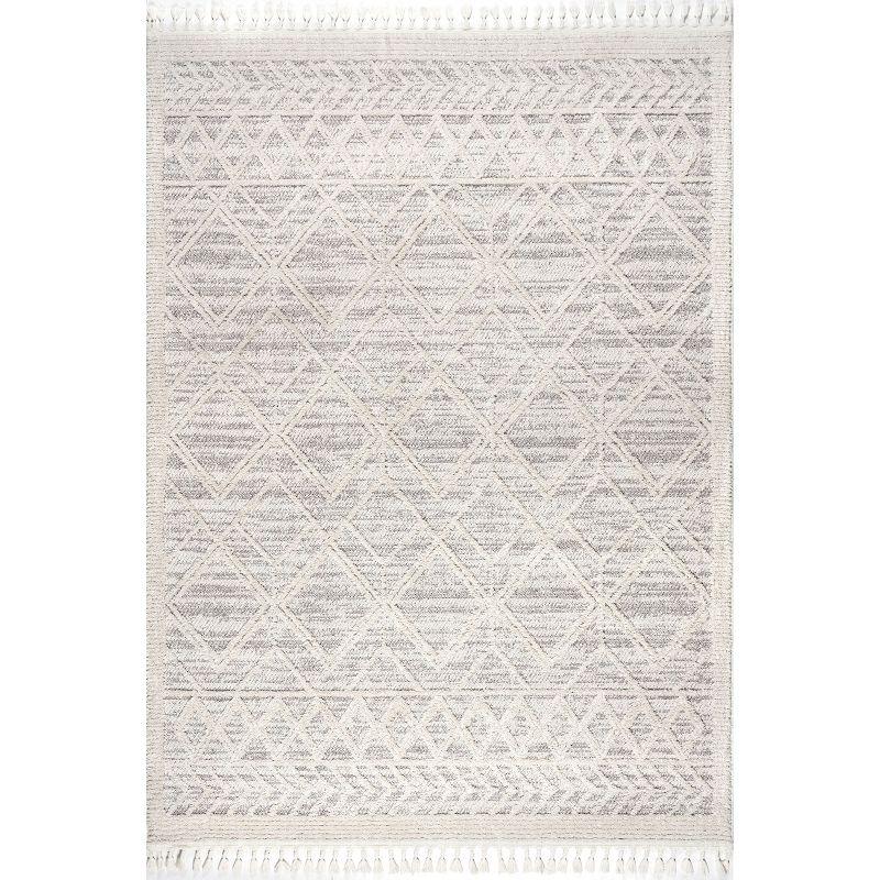 Nuloom 9x12 Ansley Moroccan Tassel Indoor Area Rug, Light Grey, Textured Bohemian Design, Plush High Pile, Stain Resistant, Bedroom, Living Room