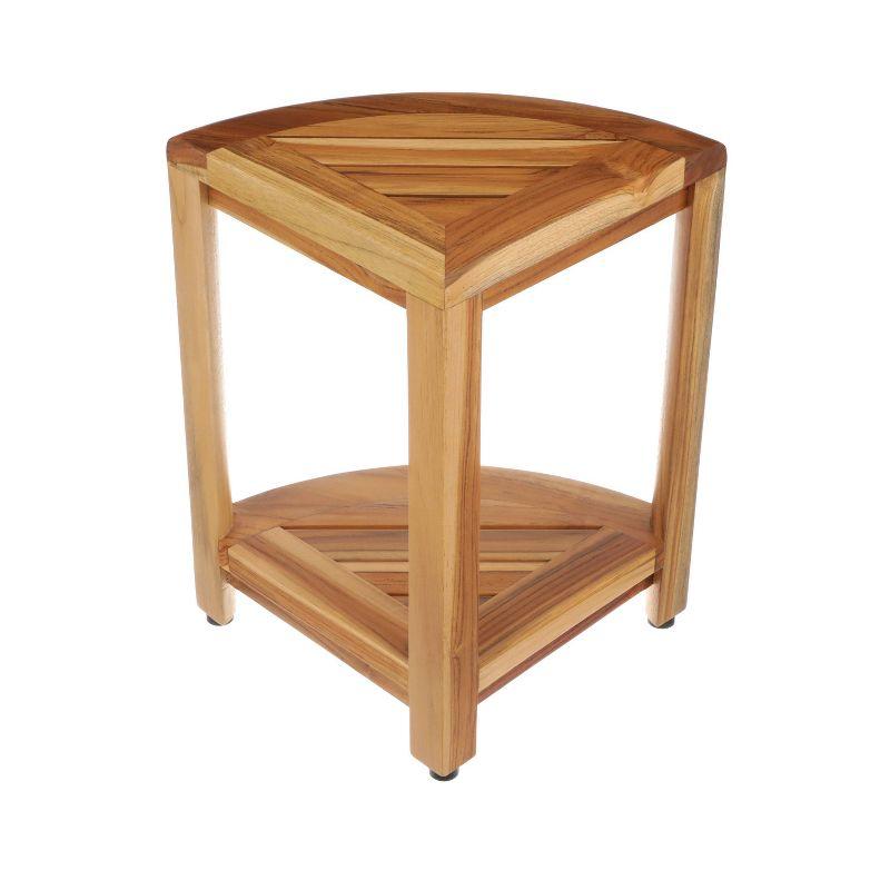 12" SnazzyCorner ED980 Wide Teak Shower Bench with Shelf - EcoDecors