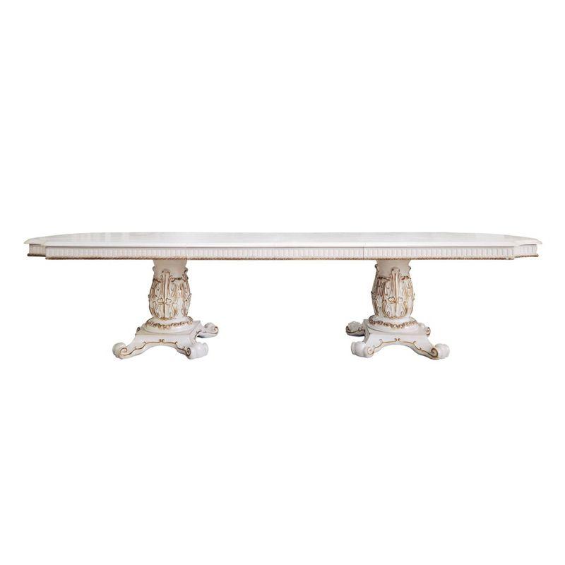 136" Vendome Dining Table Antique Pearl Finish - Acme Furniture: Classic Double Pedestal, 10-Seater, Resin Frame