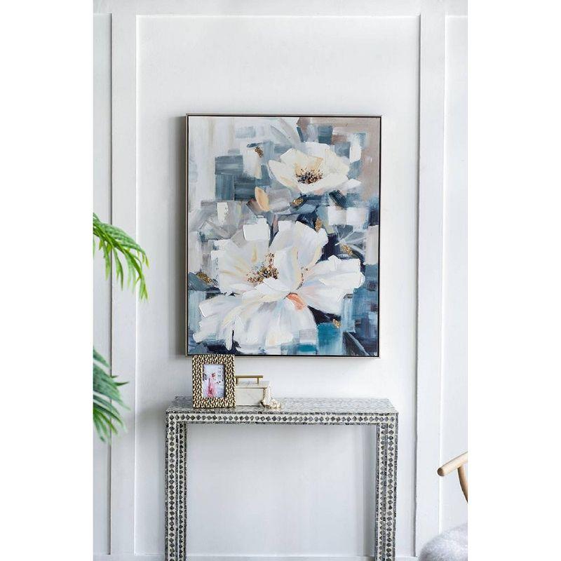 32.5"x40" Blooming Florals Hand Painted Wall Art with Polystyrene Frame - A&B Home: Contemporary Botanical Canvas