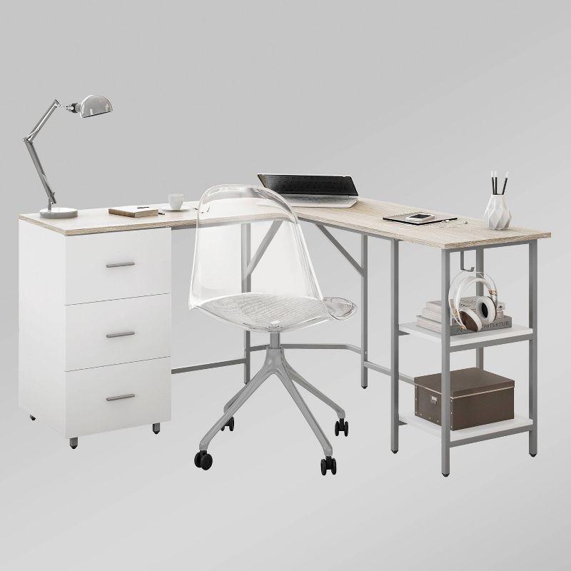 L Shape Home Office Two-Tone Desk with Storage - Techni Mobili