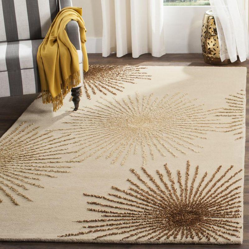 Beige and Gold Hand-Tufted Wool Area Rug