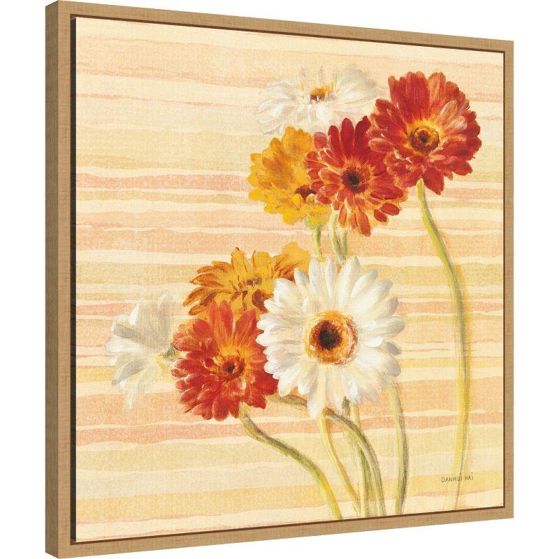 Amanti Art Dancing Gerberas on Stripes by Danhui Nai Framed Canvas Wall Art