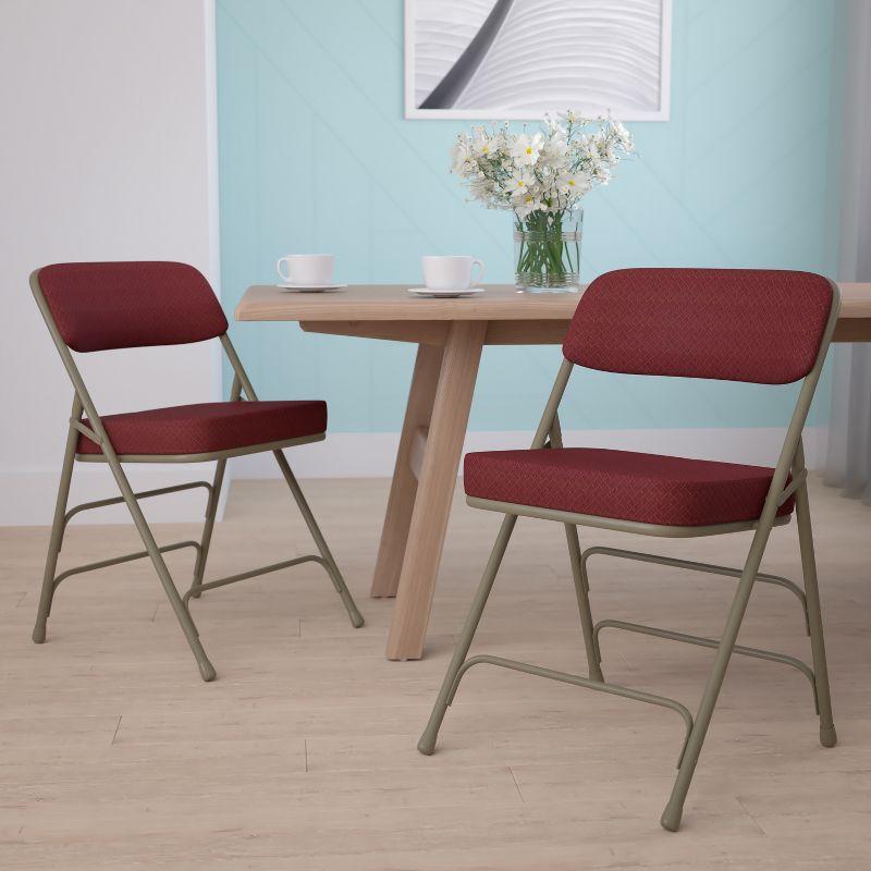 Set of 2 Burgundy Fabric Cushioned Metal Folding Reception Chairs