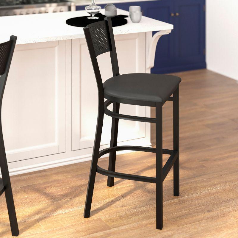 Miranda Commercial Grade Grid Back Metal Restaurant Barstool with Vinyl Seat