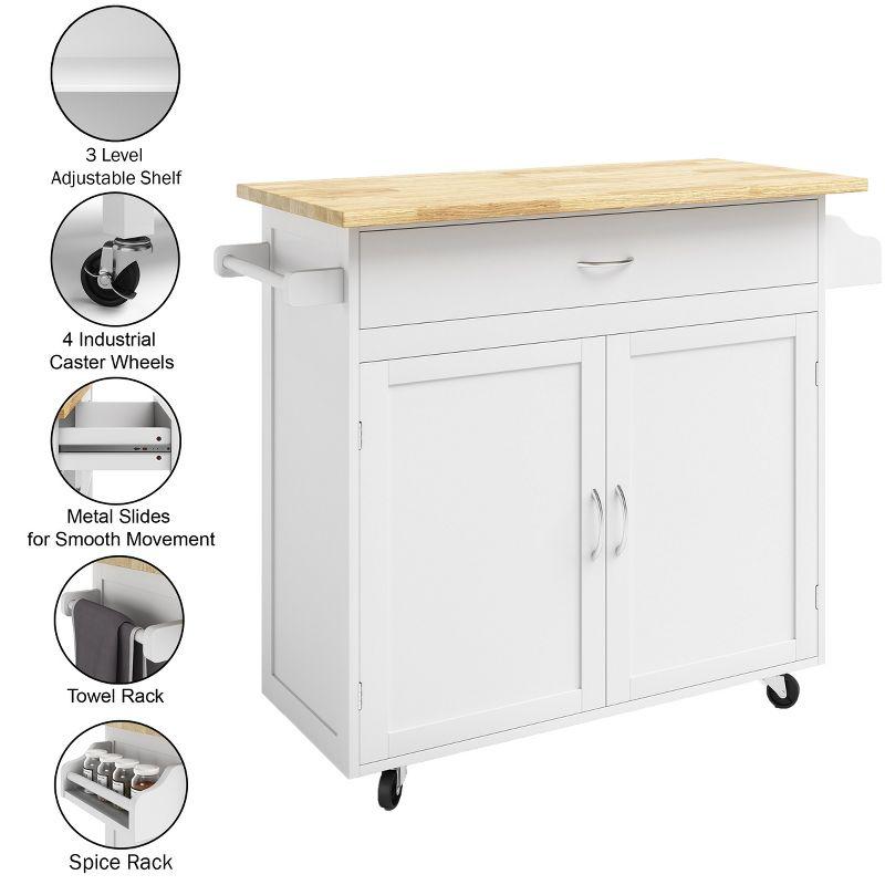 Lavish Home Rolling Kitchen Island with Spice Rack and Storage Cabinet