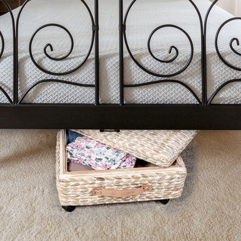 happimess Chett 26.38" Minimalist Hand-Woven Hyacinth/Wood Underbed Storage Bin with Wheels and Handles
