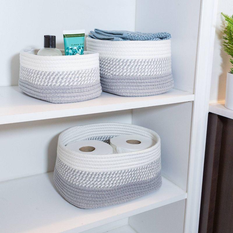 Home-Complete 3pc Storage Basket Set Gray: Cotton Cloth Bins for Shelves, Square Decorative Organizers, Hand Washable