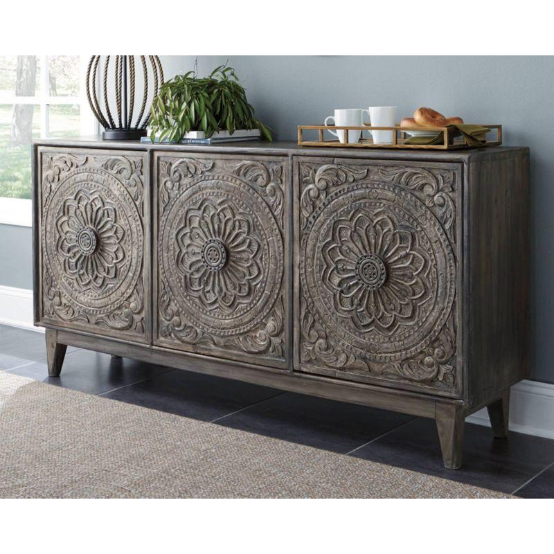 Exquisite Gray Hand-Carved 69'' Transitional Sideboard