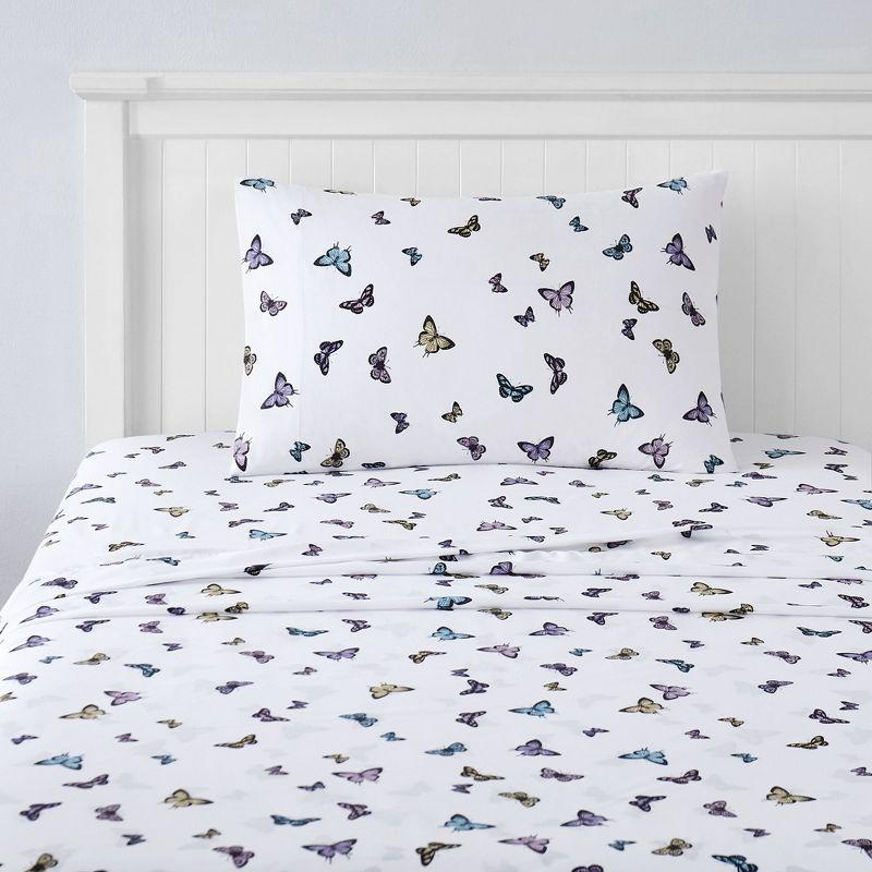 Butterfly Print Blue Microfiber Kids' Full Sheet Set