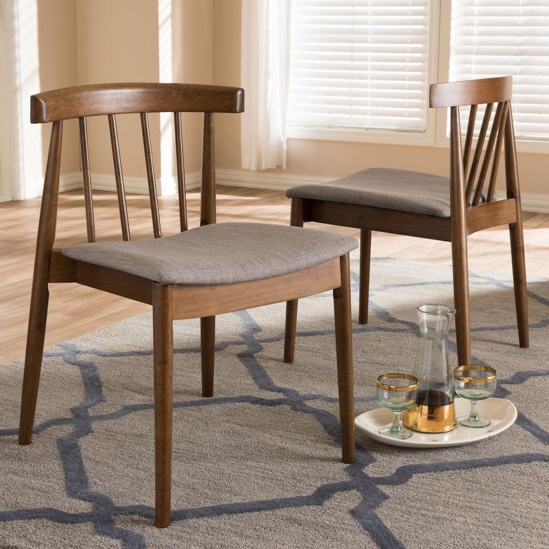 Set of 2 Wyatt Midcentury Modern Walnut Wood Dining Chairs Beige/Brown - Baxton Studio