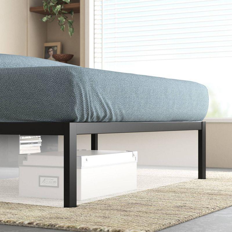 Queen Black Metal and Bamboo Platform Bed Frame with Slats