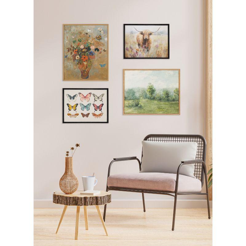 Kate & Laurel All Things Decor 16"x12" Gallery Highland Cow in a Flower Field Landscape Print by The Creative Bunch Studio Black