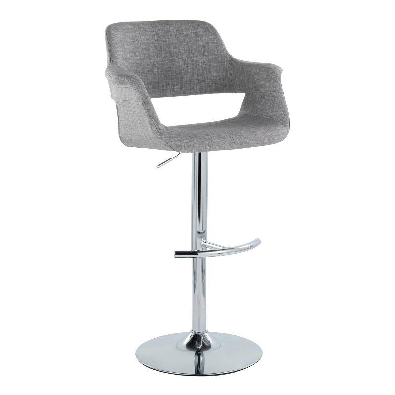 LumiSource Set of 2 Vintage Flair Adjustable Barstools Chrome/Light Gray: Mid-Century Modern, Swivel, Footrest, Upholstered