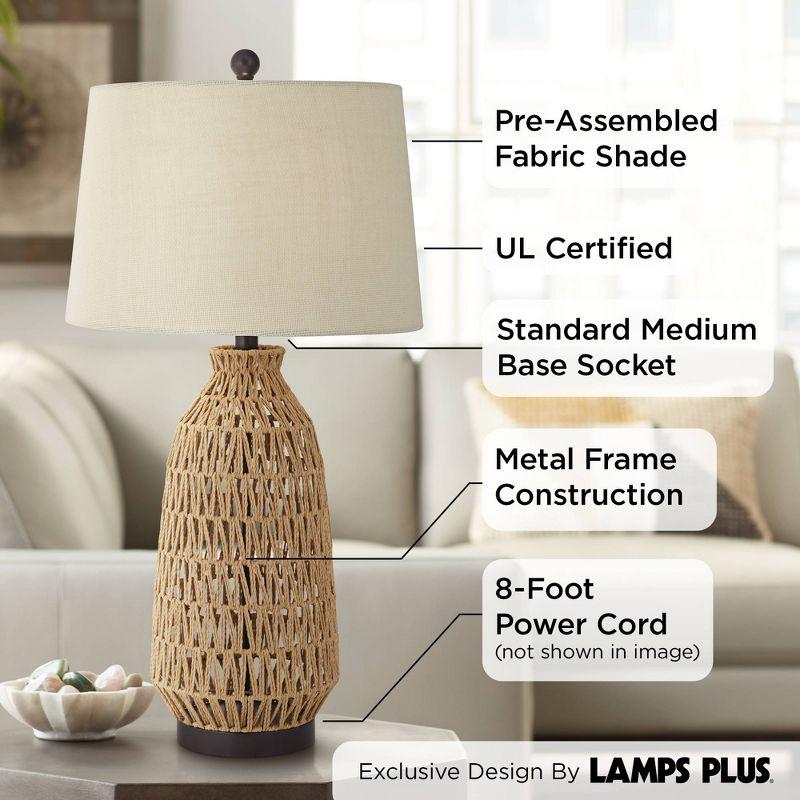 360 Lighting San Carlos Modern Coastal Table Lamp 29" Tall Natural Rattan Wicker Oatmeal Fabric Drum Shade for Bedroom Living Room Bedside Nightstand