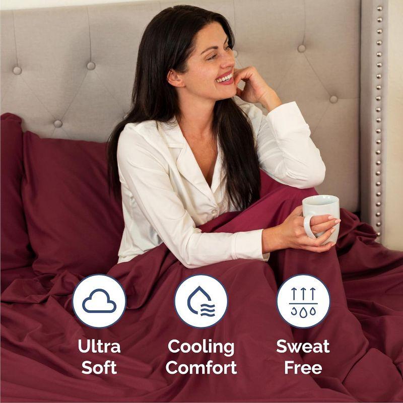 CGK Linens Luxury Soft 4 Piece Solid Bed Sheet Set - Deep Pocket Fits 8"-16" Mattresses in Burgundy, Size California King