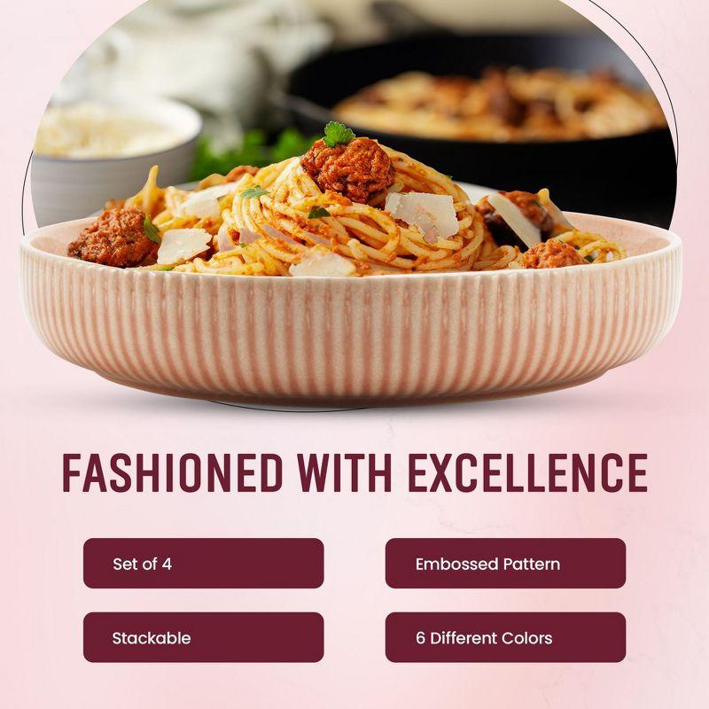 American Atelier Large Pasta Bowls, 42 oz Wide Shallow Stoneware Salad Bowl Set, Plates for Serving Dinner, Kitchen, and Eating, Set of 4,Blush