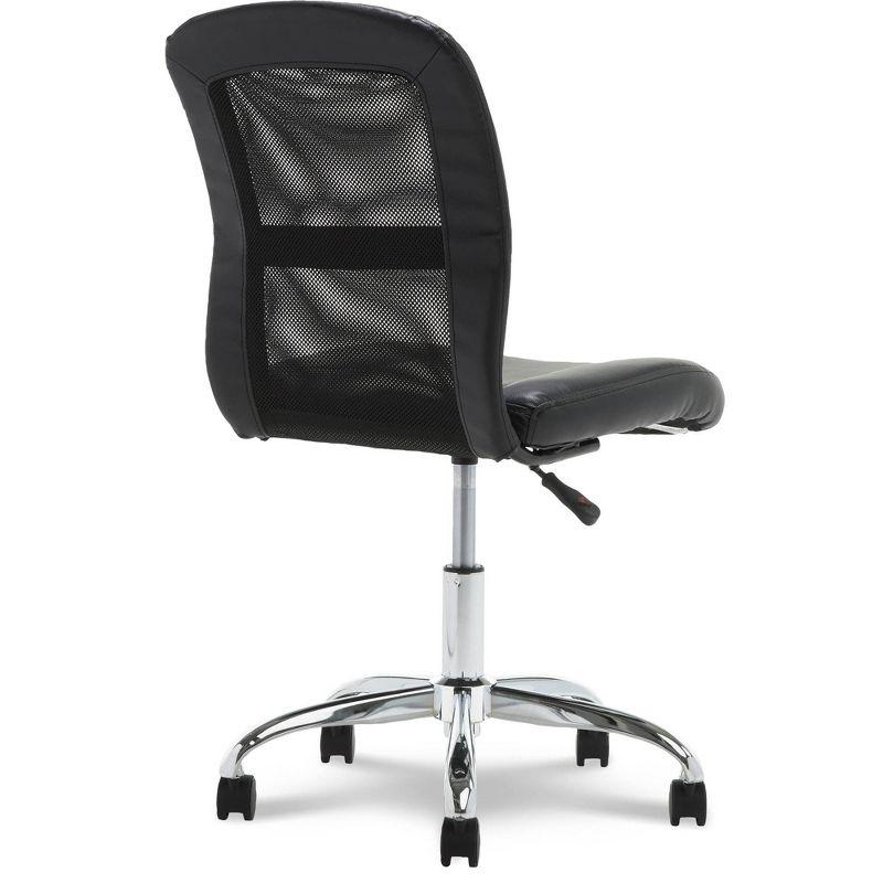 Sleek Black Faux Leather Armless Task Chair with Mesh Back