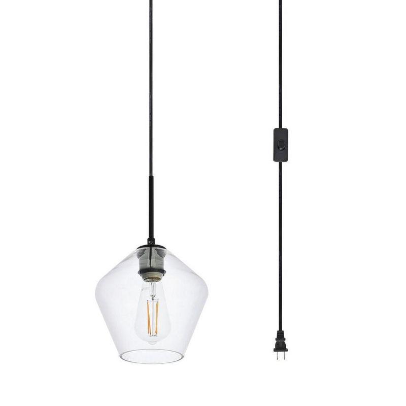 Elegant Lighting Gene 1 light Black and Clear glass plug-in pendant