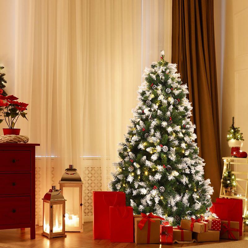 Costway 6ft\7.5ft\9ft Pre-lit Snowy Christmas Tree 818\1398\2058  Tips w/ Pine Cones & Red Berries