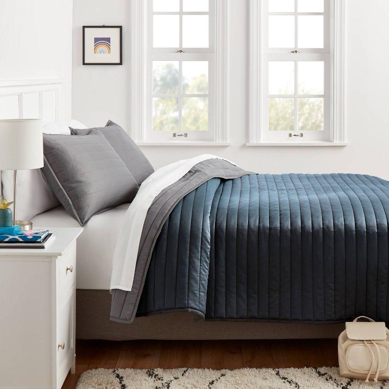 Full/Queen Satin Quilt Dark Gray - Room Essentials™: Midweight Sateen Coverlet, OEKO-TEX Certified