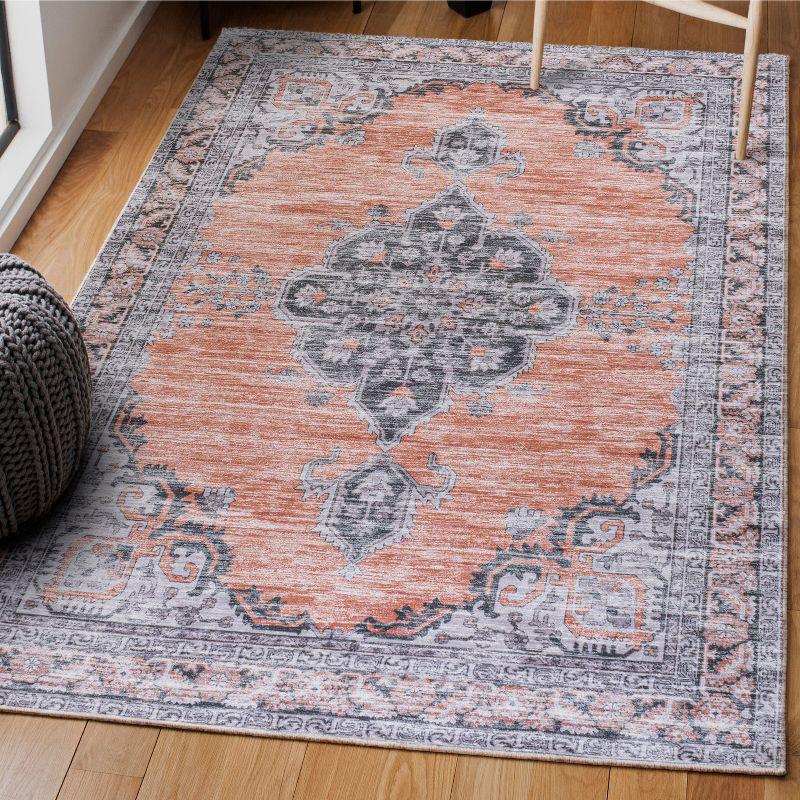 Wincer Chenille Cottage Medallion Machine-Washable Orange/Gray 5 ft. x 8 ft. Area Rug - JONATHAN Y