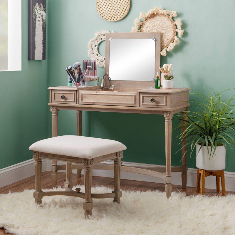 Cyndi Gray Wash Traditional Flip Top Vanity Set with Brass Accents