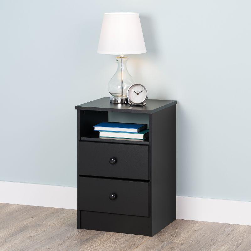 Astrid Timeless Black Nightstand with 2 Drawers and Open Shelf