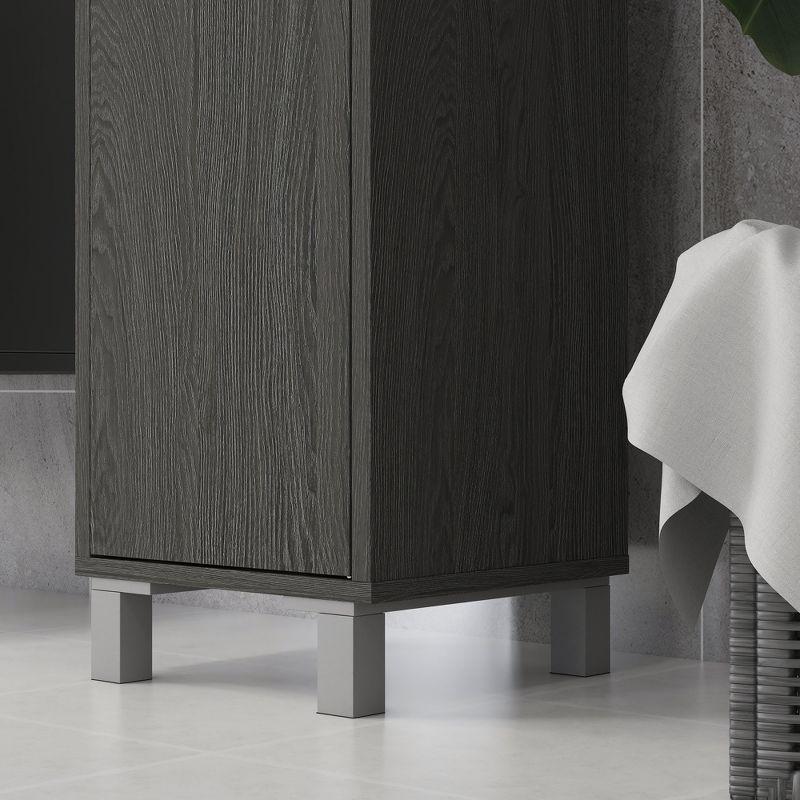 kleankin Tall Bathroom Storage Cabinet with Mirror, Wooden Freestanding Tower Cabinet with Adjustable Shelves for Bathroom or Living Room, Gray