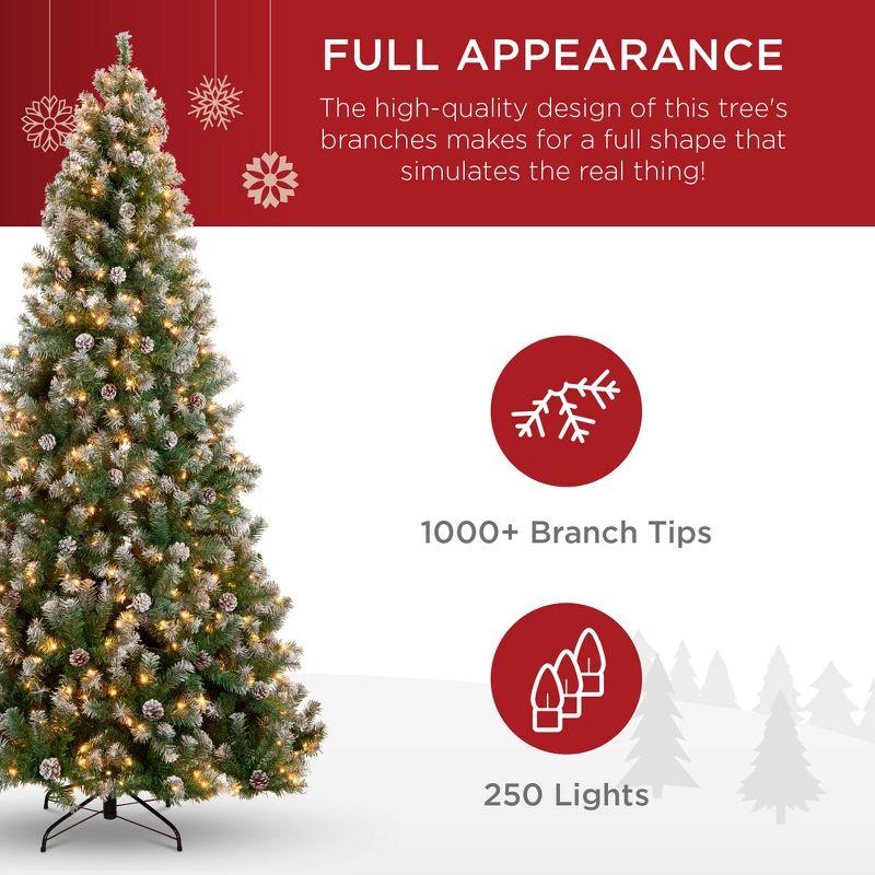 Best Choice Products 6ft Pre-Lit Pre-Decorated Holiday Christmas Tree w/ 1,000 Flocked Tips, 250 Lights, Metal Base