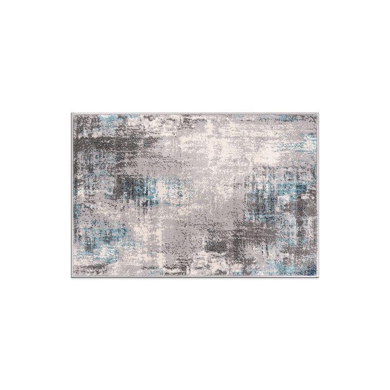 Dublin Blue and Gray Abstract Synthetic Area Rug 2'x3'