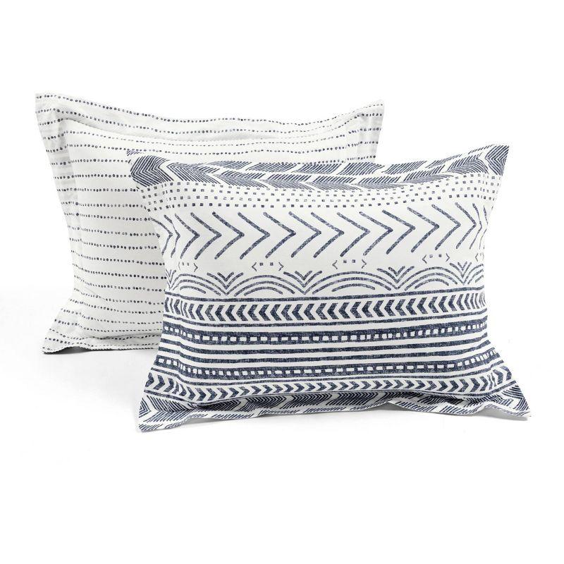 3pc King Hygge Geo Duvet & Sham Set Navy/White - Lush Décor: Cotton, Reversible, Inner Ties, 460 Thread Count