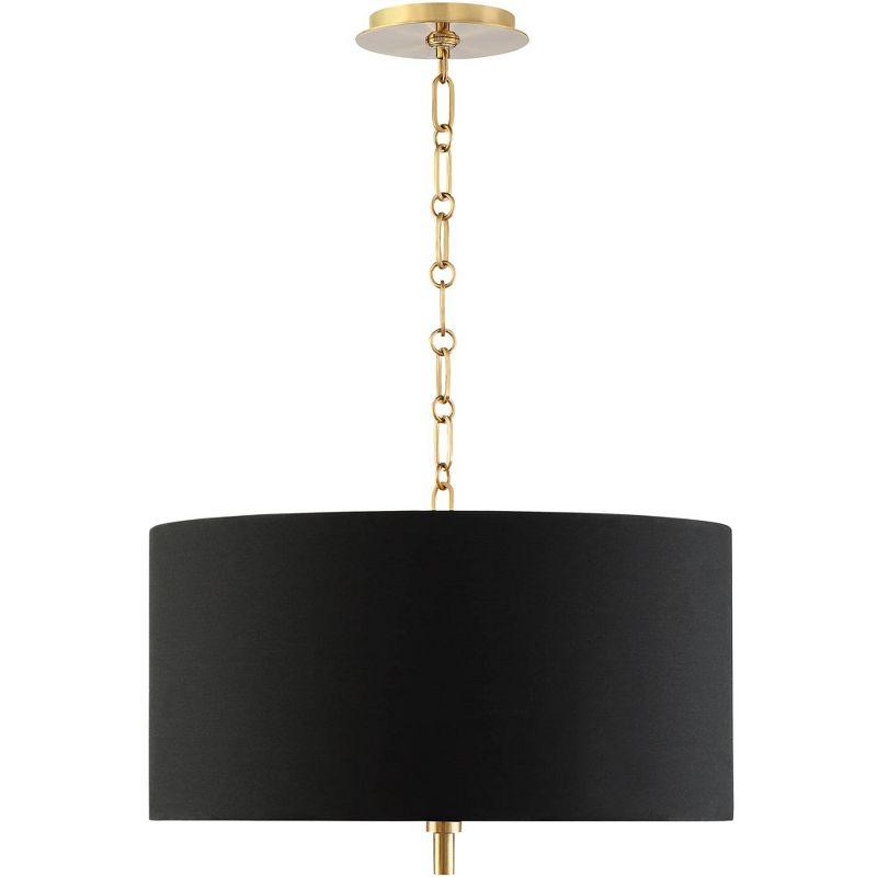 Possini Euro Design Warm Gold Pendant Chandelier 20" Wide Modern Black Fabric Drum Shade 4-Light Fixture for Dining Room Living House Kitchen Island