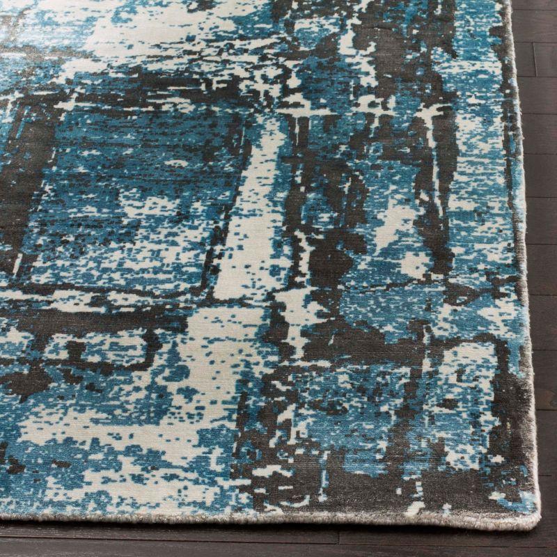 Hand-Loomed Hollywood Glam Blue/Grey Silk-Feel Viscose Rug