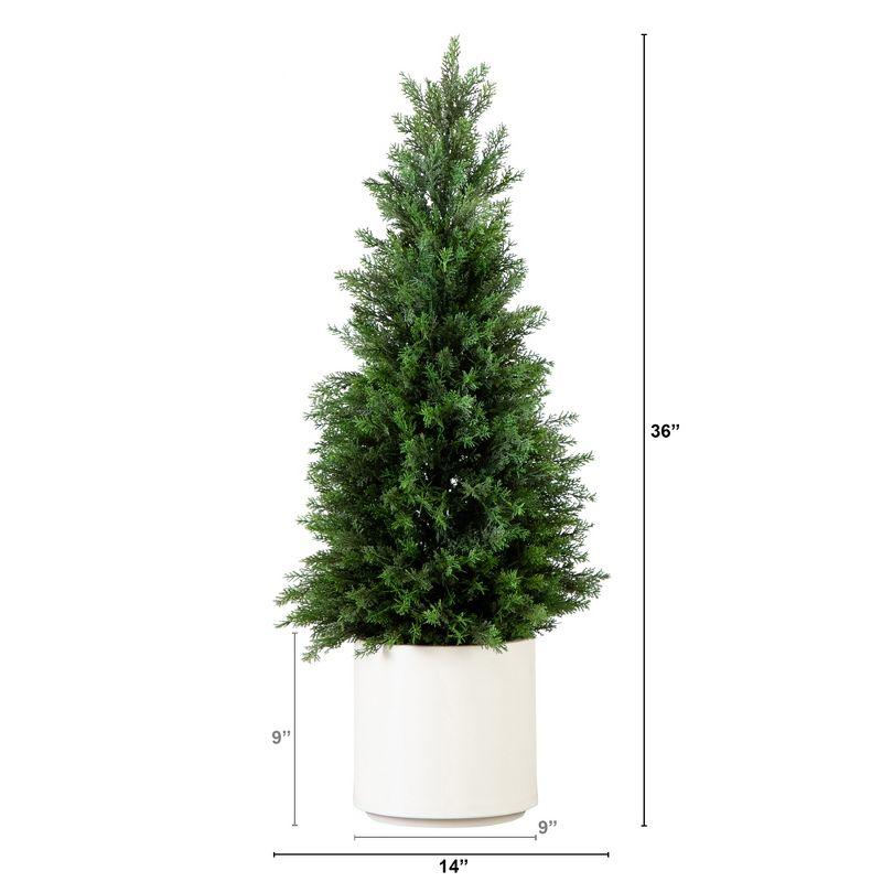 Nearly Natural 3-ft Artificial Cedar Tree in White Planter UV Resistant (Indoor/Outdoor)