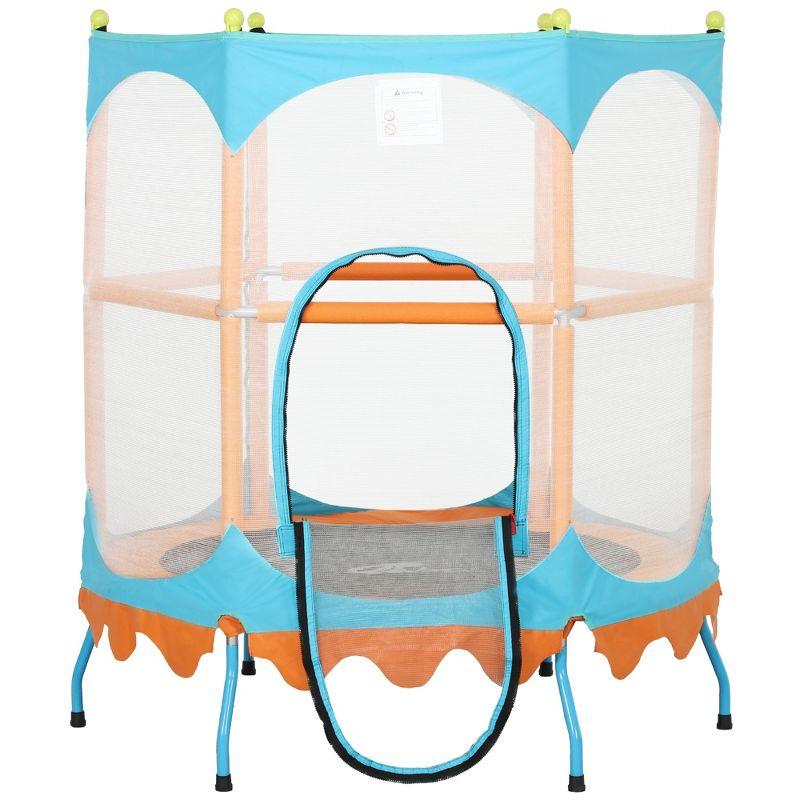 Qaba Trampoline for Kids, 4.6FT Toddler Trampoline Indoor Outdoor with Handlebar, Safety Enclosure Net, Gifts for Age 3-6 Years, Orange