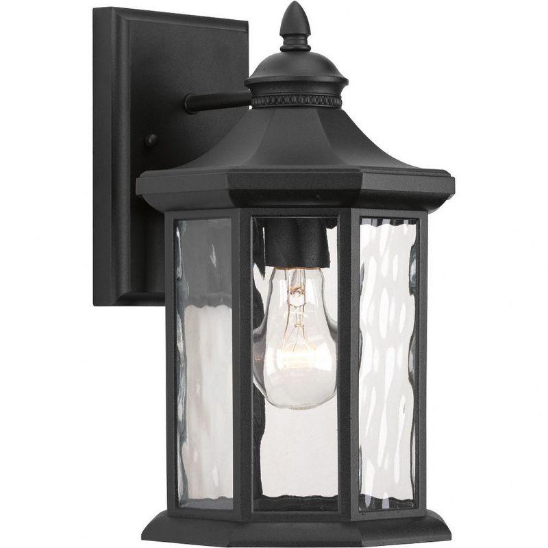 Elegant Hexagonal Bronze & Black Outdoor Wall Lantern with Clear Water Glass