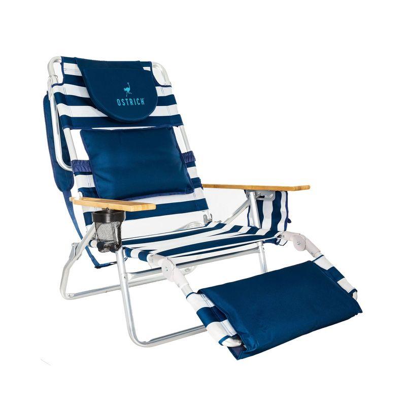 Ostrich Deluxe Padded Lightweight Portable Adjustable Outdoor Reclining Folding Chair with Footrest