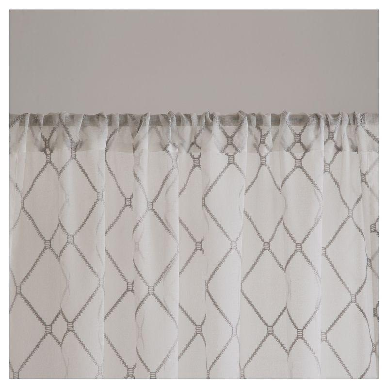 Gray Sheer Embroidered Rod Pocket Drape Panel